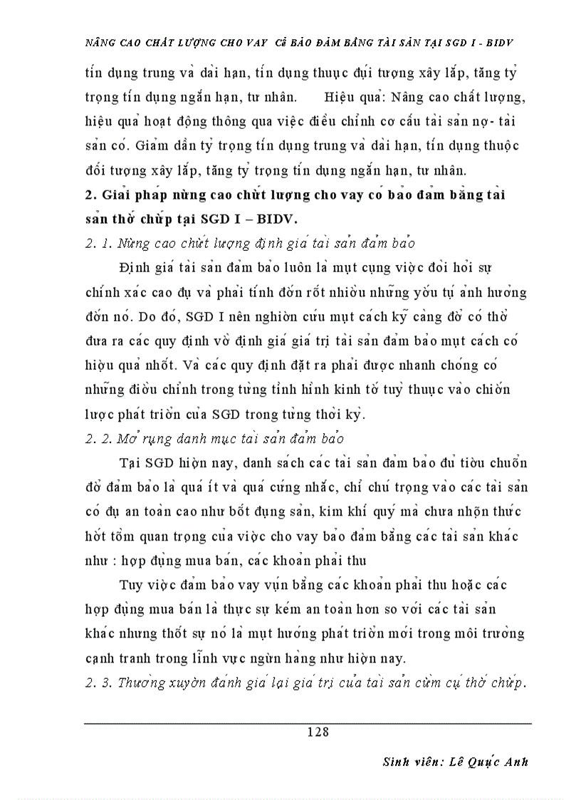 image for page Nâng cao chất lượng cho vay có bảo đảm bằng tài sản tại sgd i - bidv