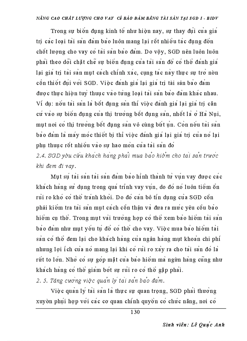 image for page Nâng cao chất lượng cho vay có bảo đảm bằng tài sản tại sgd i - bidv