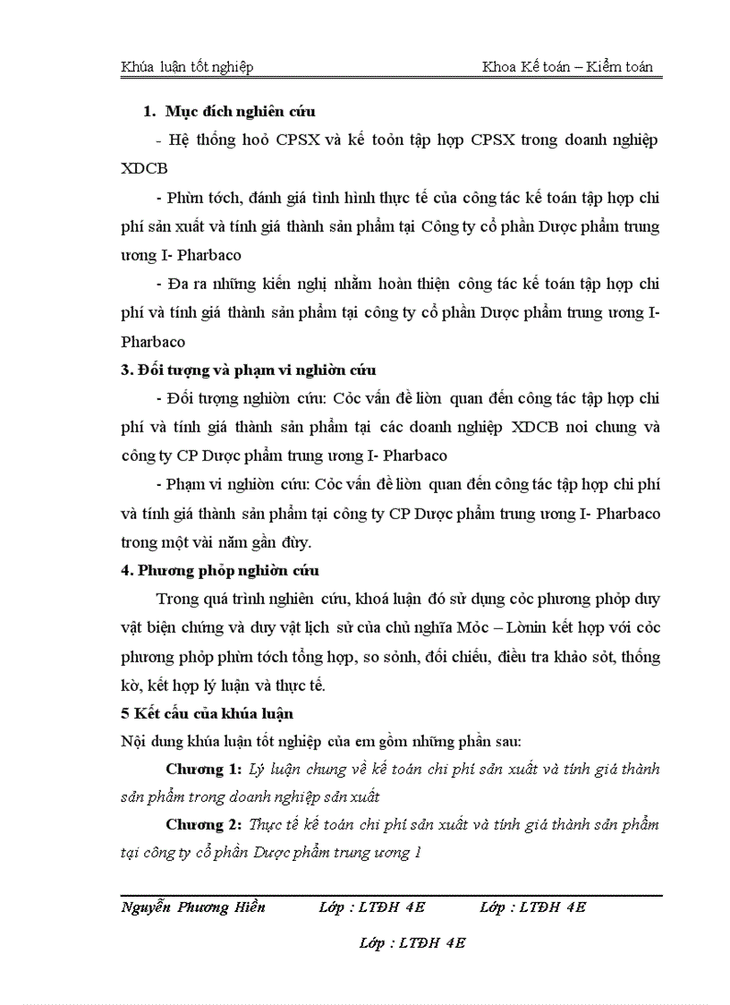 Kế toán chi phí sản xuất và tính giá thành sản phẩm tại công ty cổ phần Dược phẩm trung ương 1 - Pharbaco