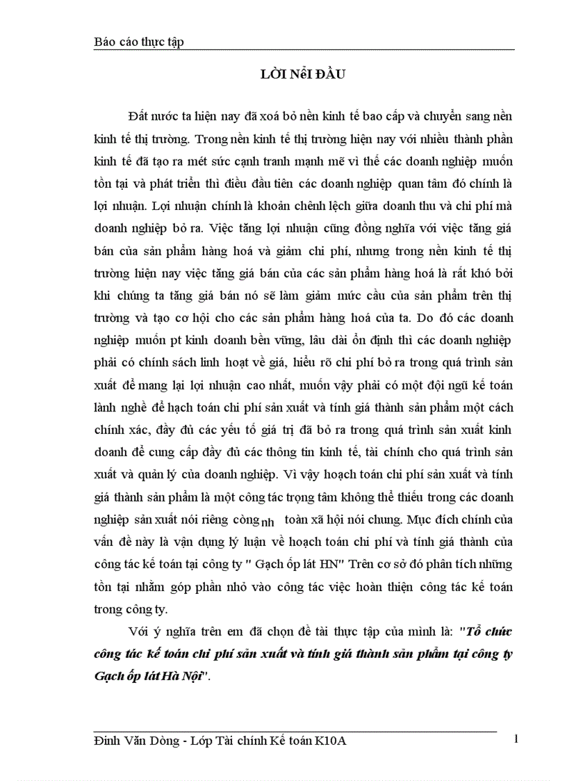 image for page Hoạch toán chi phí và tính giá thành của công tác kế toán tại công ty Gạch ốp lát HN