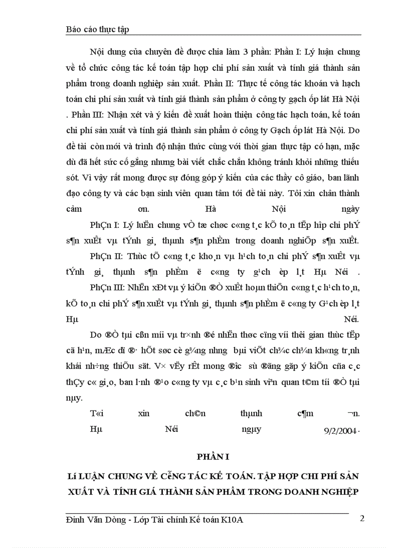 image for page Hoạch toán chi phí và tính giá thành của công tác kế toán tại công ty Gạch ốp lát HN