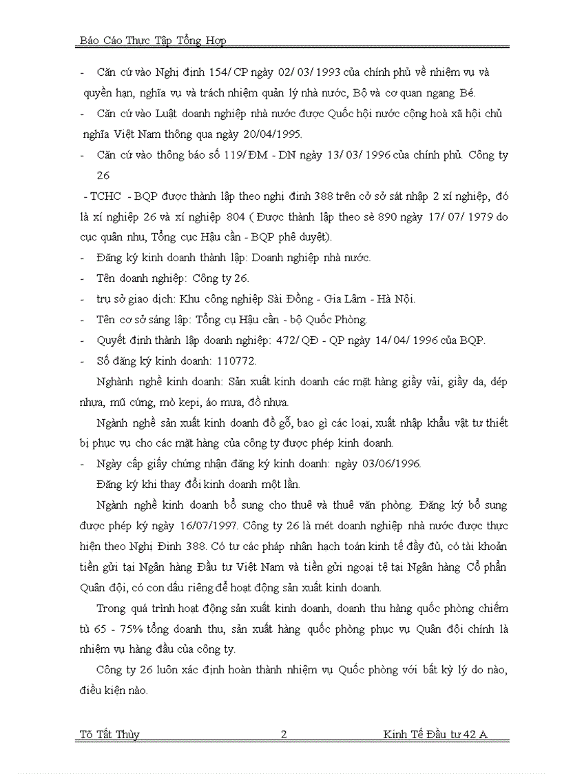 image for page Báo cáo thực tập tại công ty 26 - TCHC - BQP