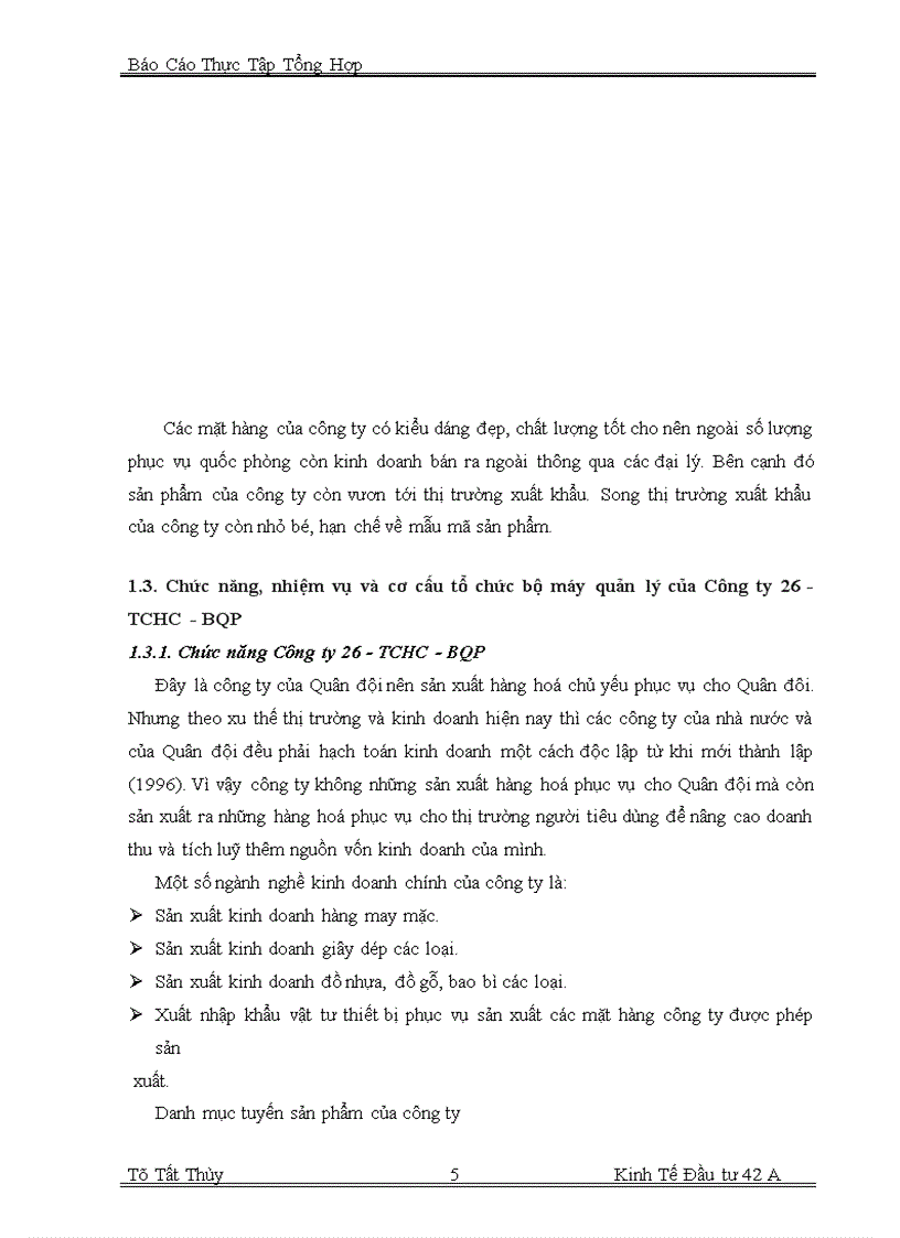 image for page Báo cáo thực tập tại công ty 26 - TCHC - BQP