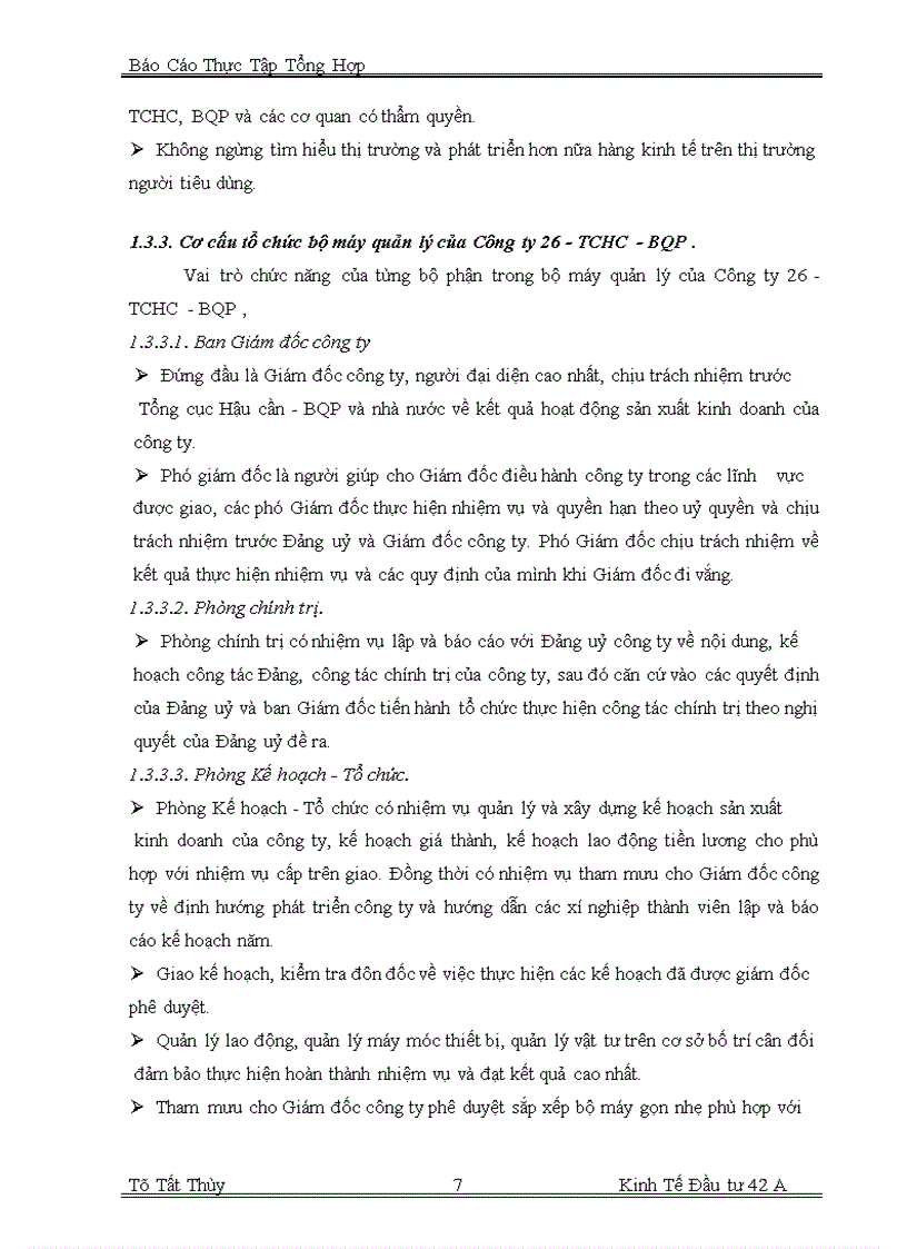 image for page Báo cáo thực tập tại công ty 26 - TCHC - BQP