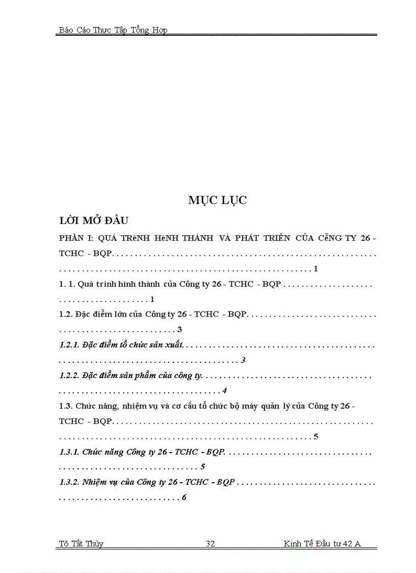 image for page Báo cáo thực tập tại công ty 26 - TCHC - BQP