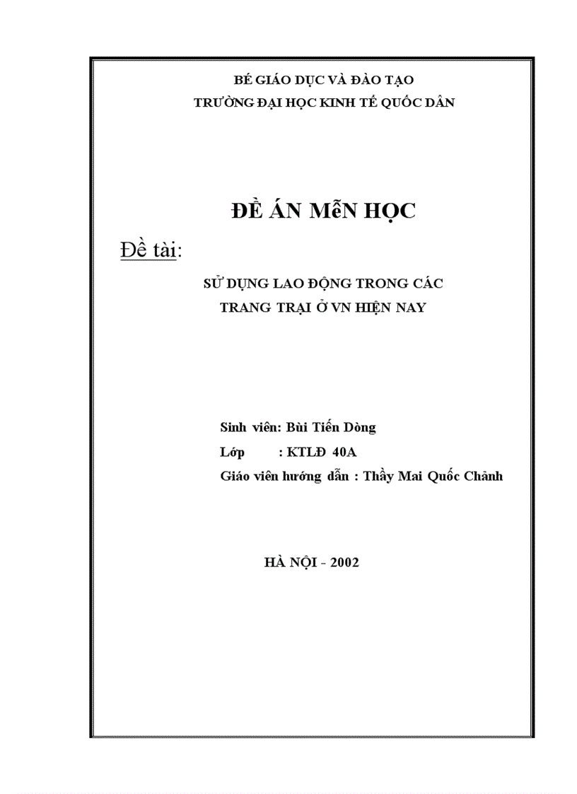 Sử dụng lao động trong các trang trại ở Việt Nam hiện nay