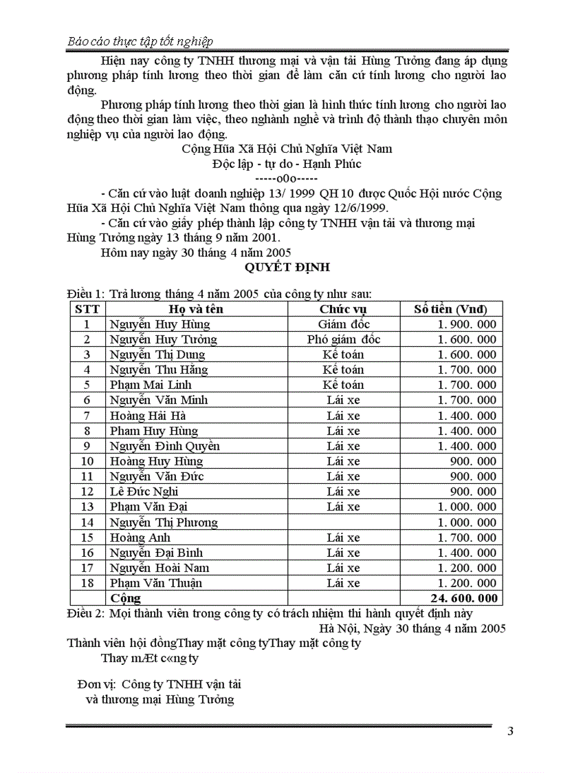 image for page Thực tập tốt nghiệp tại Công ty TNHH vận tải và thương mại Hùng Tưởng