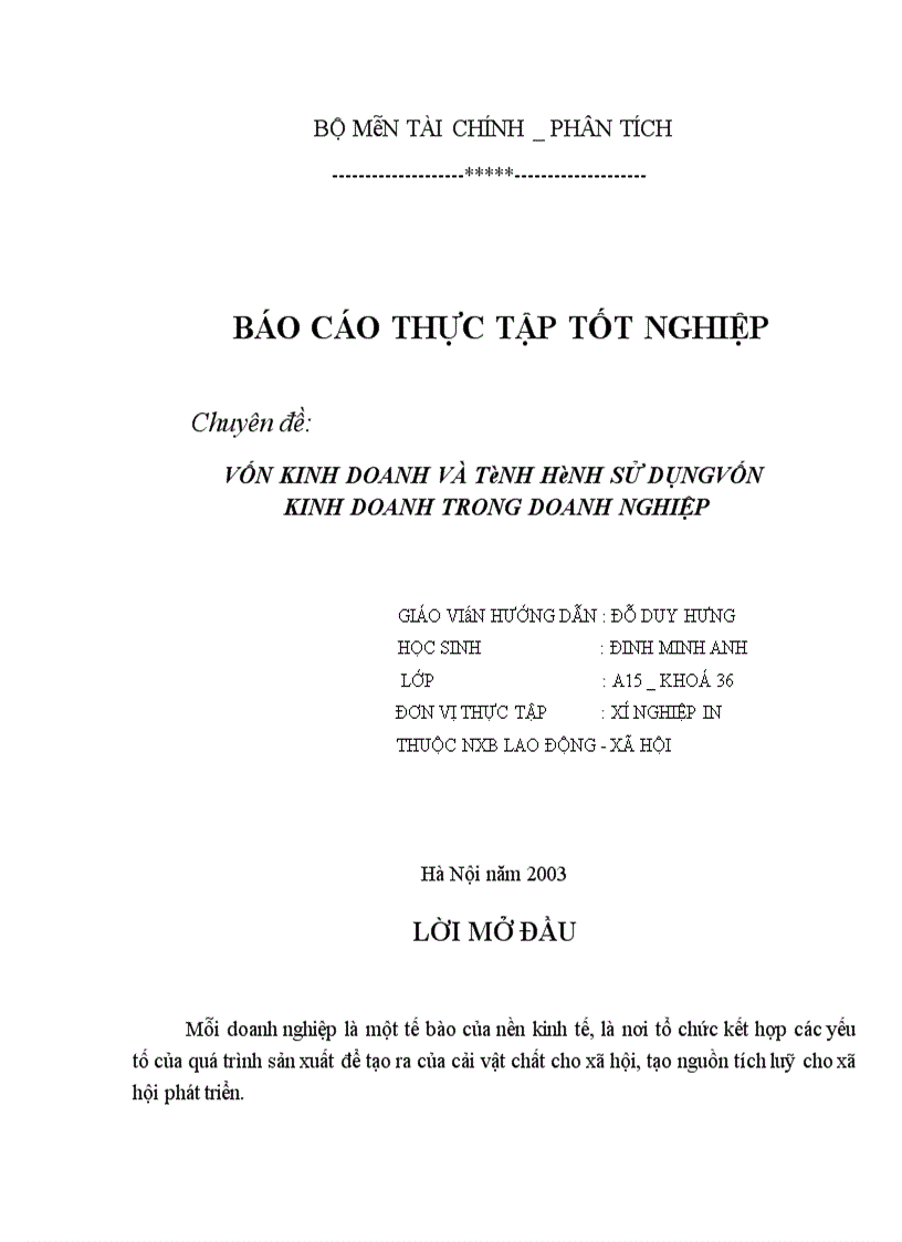 image for page Vốn kinh doanh và những biện pháp nâng cao hiệu quả sử dụng vốn kinh doanh ở xí nghiệp in trực thuộc NXB Lao động xã hội.
