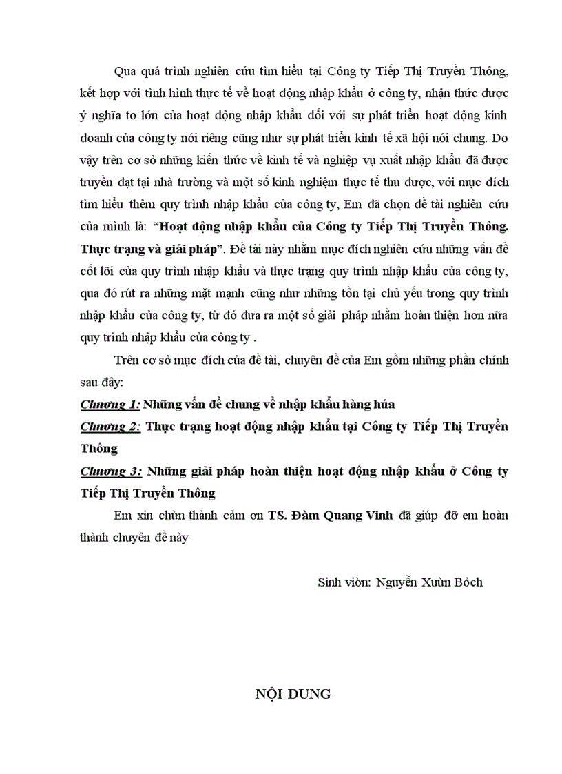 image for page Hoạt động nhập khẩu của Công ty Tiếp Thị Truyền Thông. Thực trạng và giải pháp