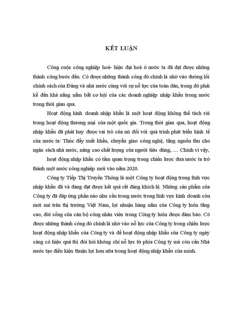 image for page Hoạt động nhập khẩu của Công ty Tiếp Thị Truyền Thông. Thực trạng và giải pháp