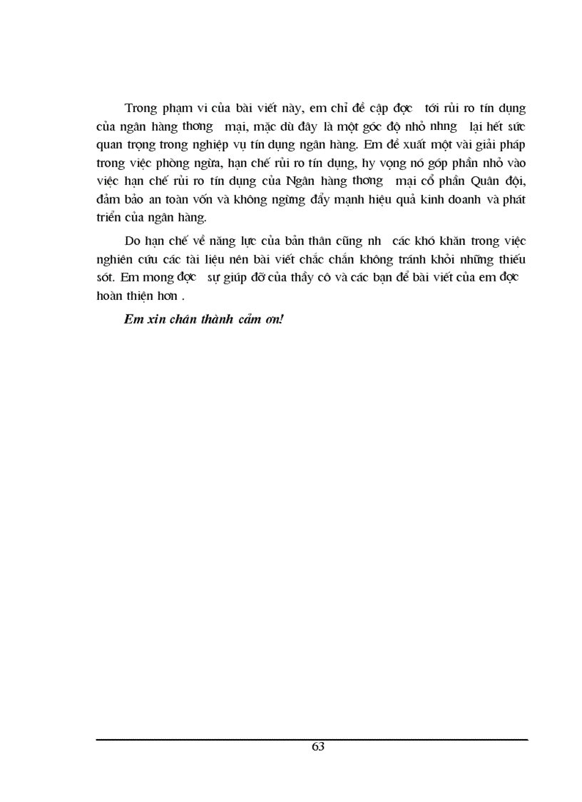 image for page Mét số giải pháp nhằm phòng ngừa và hạn chế rủi ro tín dụng tại Ngân hàng thương mại cổ phần Quân đội