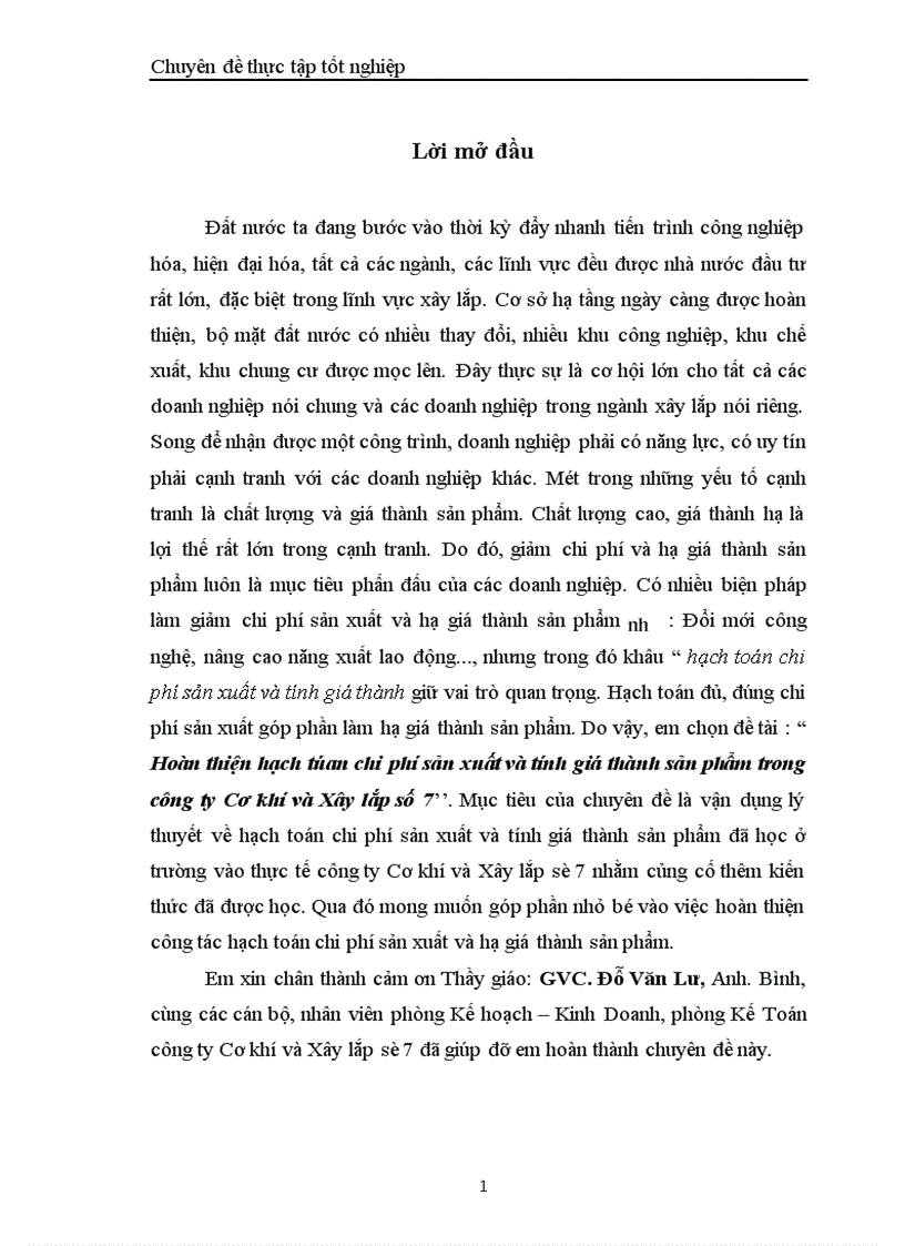 image for page Hoàn thiện hạch tóan chi phí sản xuất và tính giá thành sản phẩm trong công ty Cơ khí và Xây lắp số 7