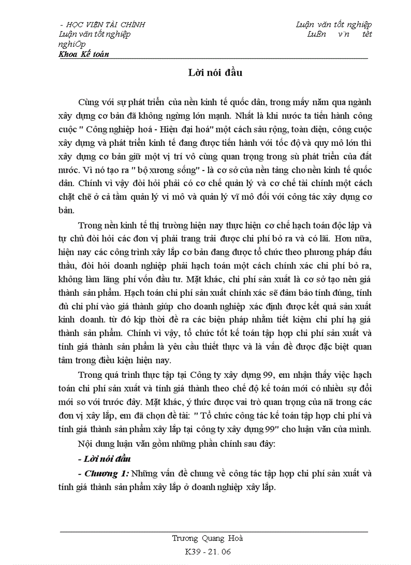 image for page Tổ chức công tác kế toán tập hợp chi phí và tính giá thành sản phẩm xây lắp tại công ty xây dựng 99