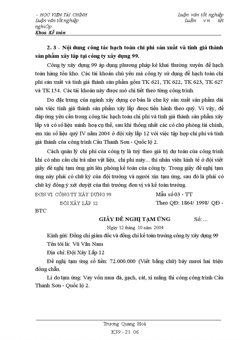 image for page Tổ chức công tác kế toán tập hợp chi phí và tính giá thành sản phẩm xây lắp tại công ty xây dựng 99