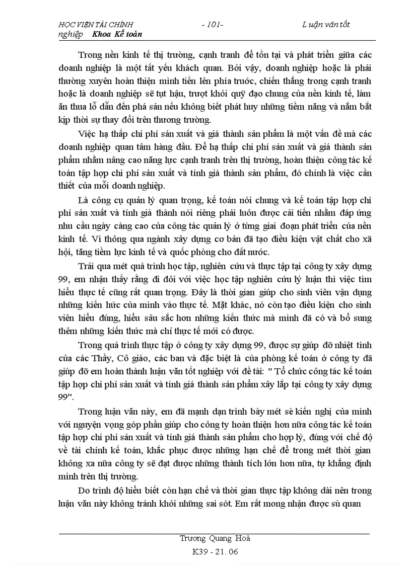 image for page Tổ chức công tác kế toán tập hợp chi phí và tính giá thành sản phẩm xây lắp tại công ty xây dựng 99