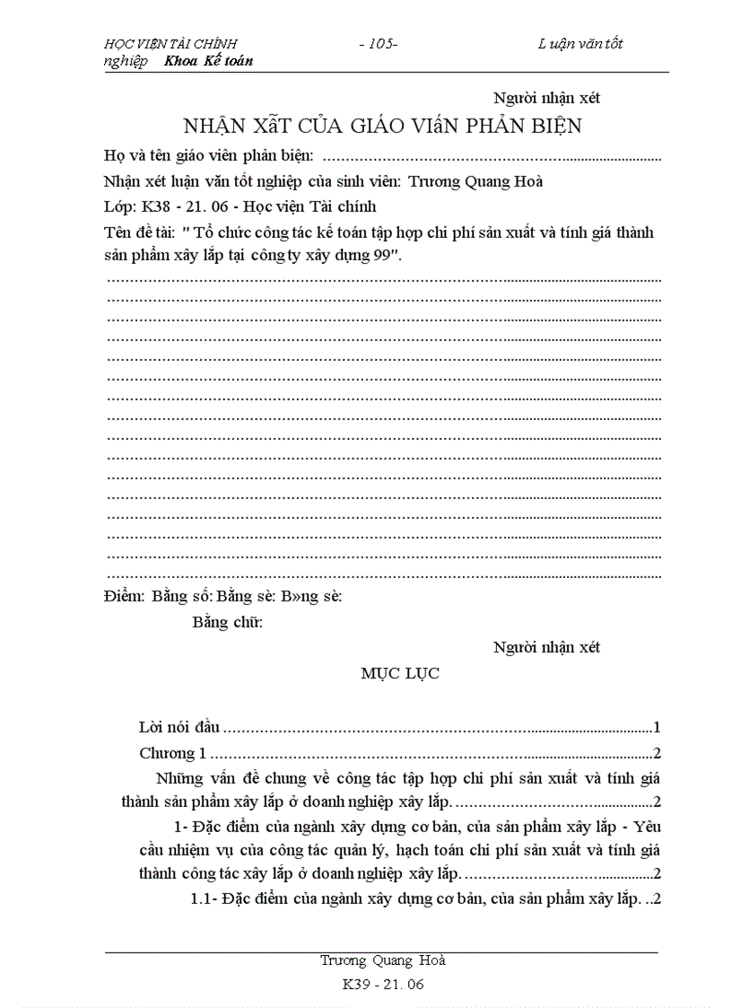 image for page Tổ chức công tác kế toán tập hợp chi phí và tính giá thành sản phẩm xây lắp tại công ty xây dựng 99