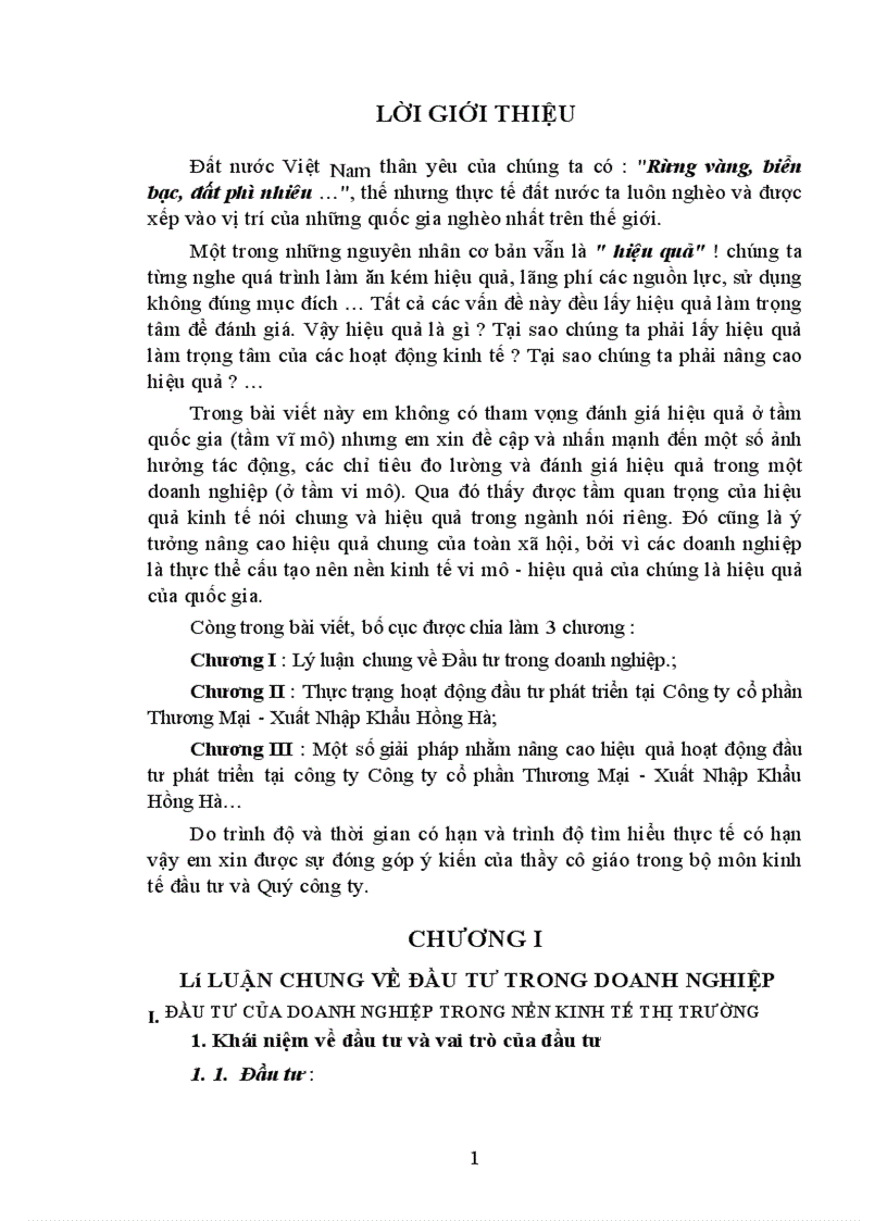 image for page Nâng cao hiệu quả hoạt động đầu tư phát triển tại công ty cổ phần Thương Mại - Xuất Nhập Khẩu Hồng Hà.