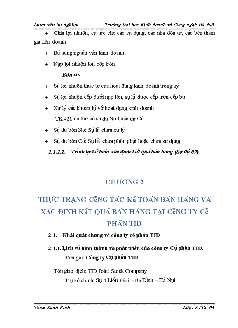 image for page Kế toán bán hàng và xác định kết quả bán hàng tại Công ty Cổ phần TID