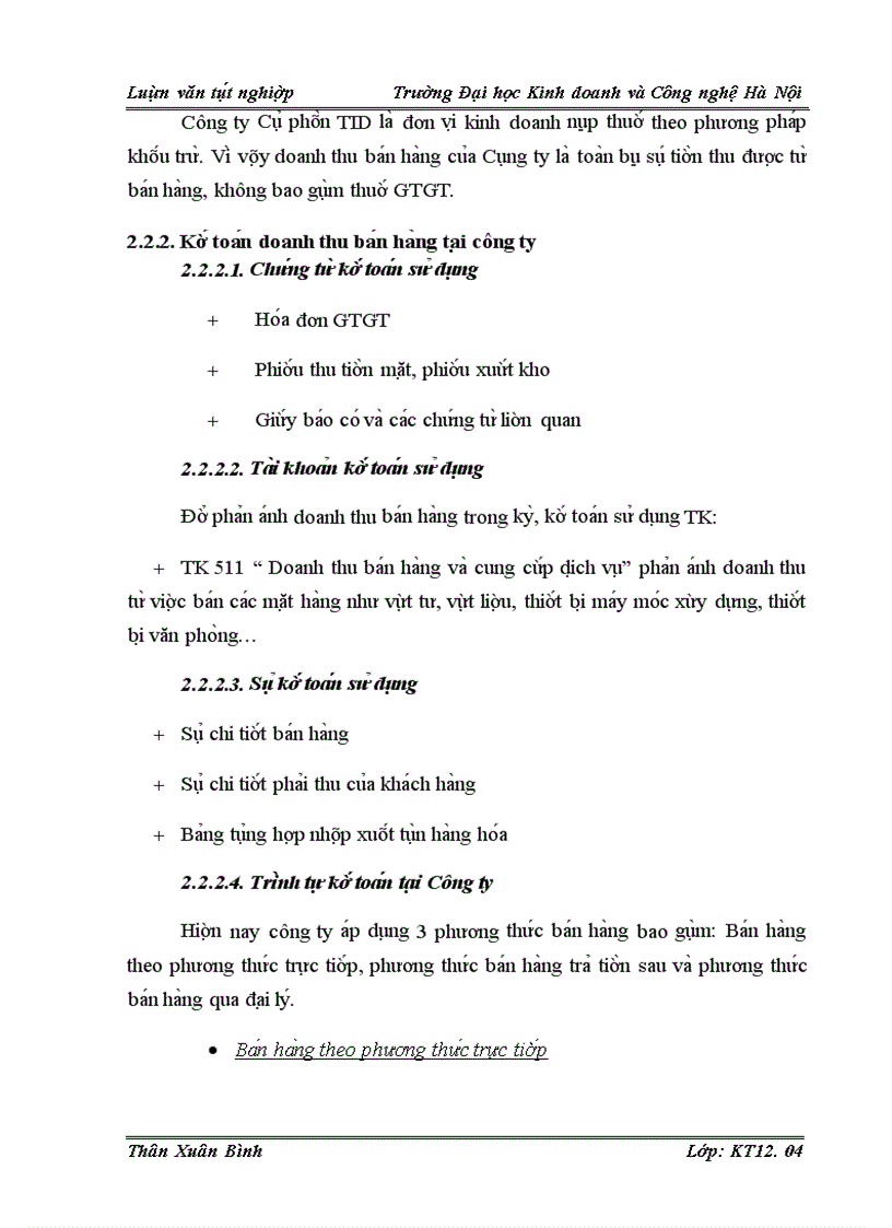 image for page Kế toán bán hàng và xác định kết quả bán hàng tại Công ty Cổ phần TID