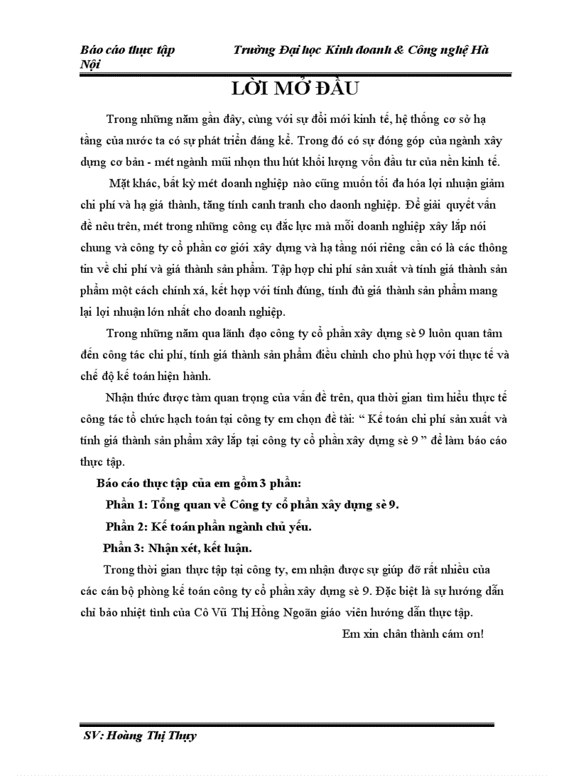 image for page Kế toán chi phí sản xuất và tính giá thành sản phẩm xây lắp tại công ty cổ phần xây dựng số 9