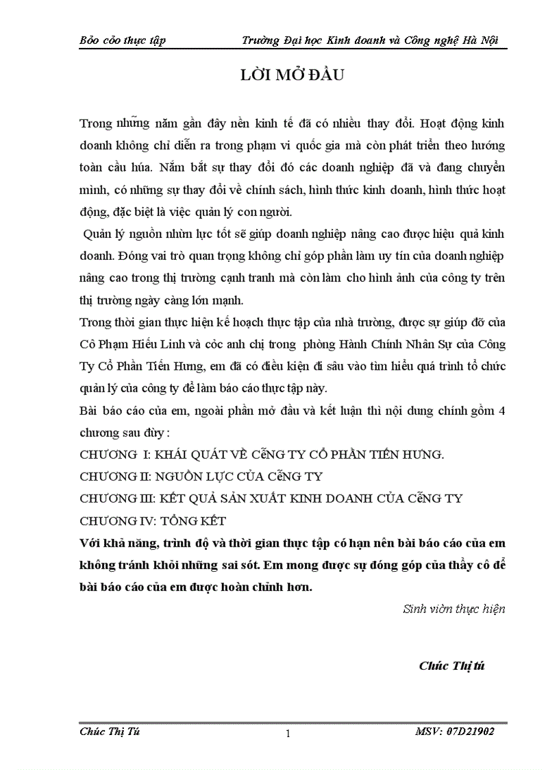 image for page Báo cáo về công ty cổ phần tiến hưng.