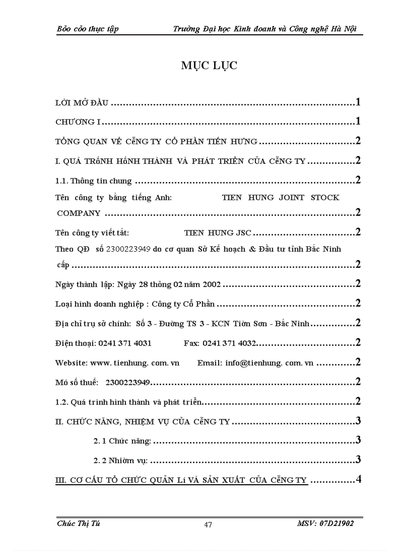 image for page Báo cáo về công ty cổ phần tiến hưng.