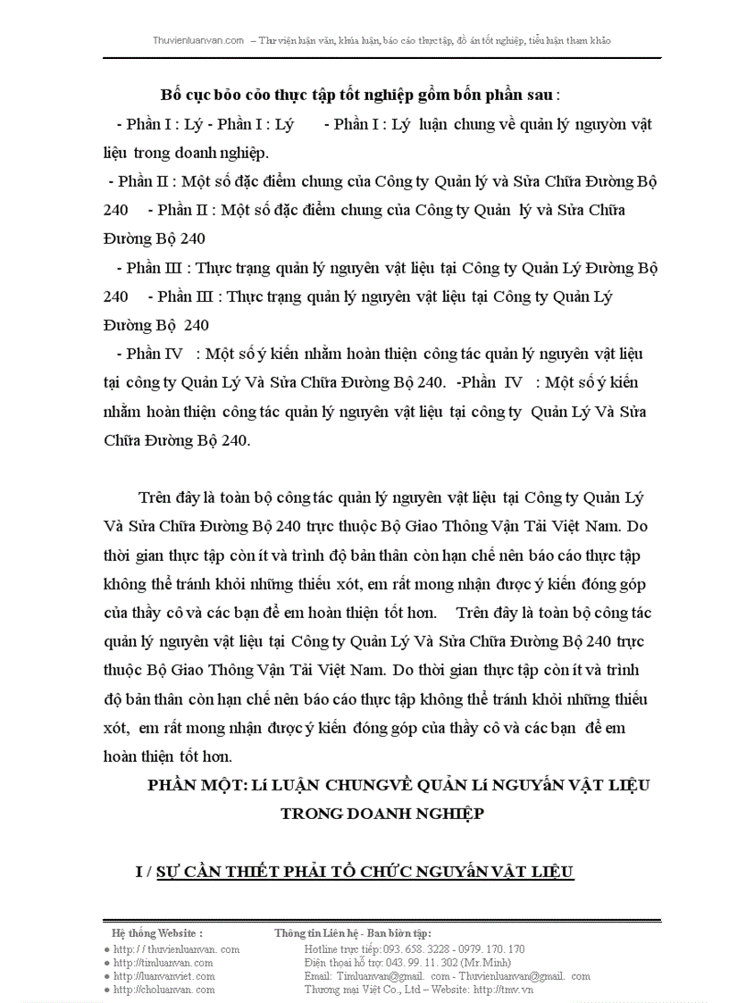 image for page Công tác quản lý nguyên vật liệu ở Công ty quản lý và sửa chữa đường bộ 240