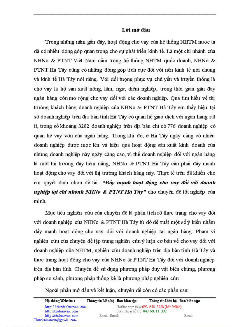 image for page Đẩy mạnh hoạt động cho vay đối với doanh nghiệp tại chi nhánh NHNo&PTNT Hà Tây