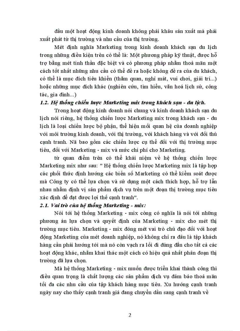 image for page Hệ thống chiến lược Marketing mix trong khách sạn - du lịch