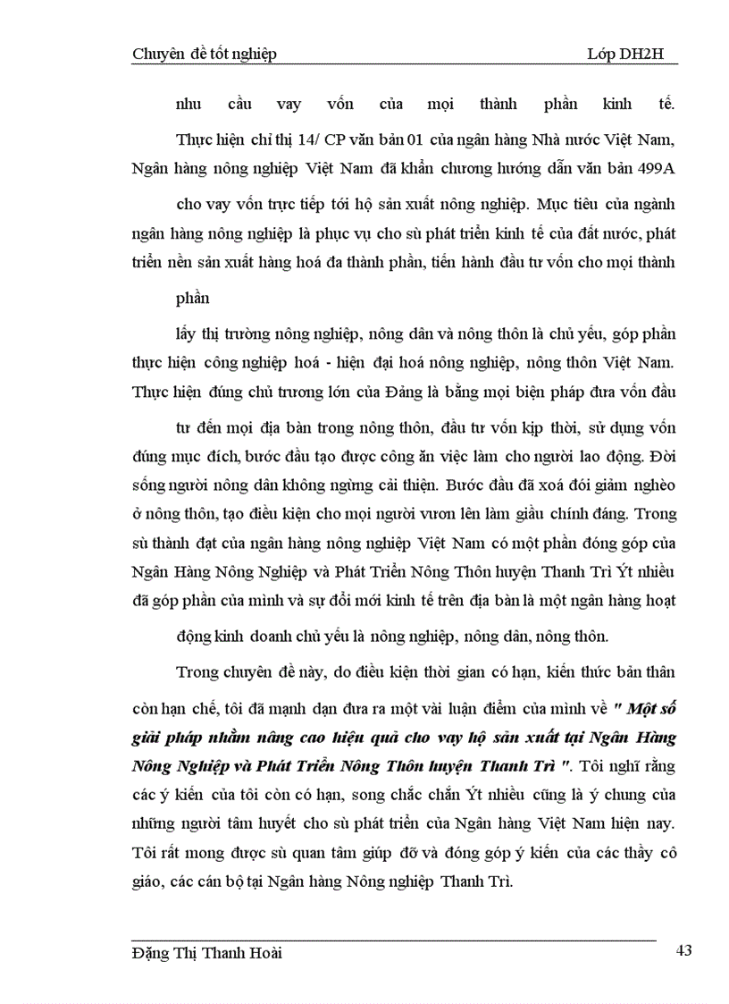 image for page Một số giải pháp nhằm nâng cao hiệu quả cho vay hộ sản xuất tại Ngân hàng nông nghiệp và Phát triển nông thôn huyện Thanh Trì Thanh Trì