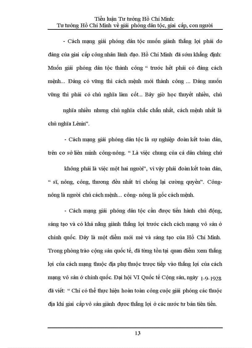 image for page Tiểu luận Tư tưởng Hồ Chí Minh: Tư tưởng Hồ Chí Minh về giải phóng dân tộc, giai cấp, con người