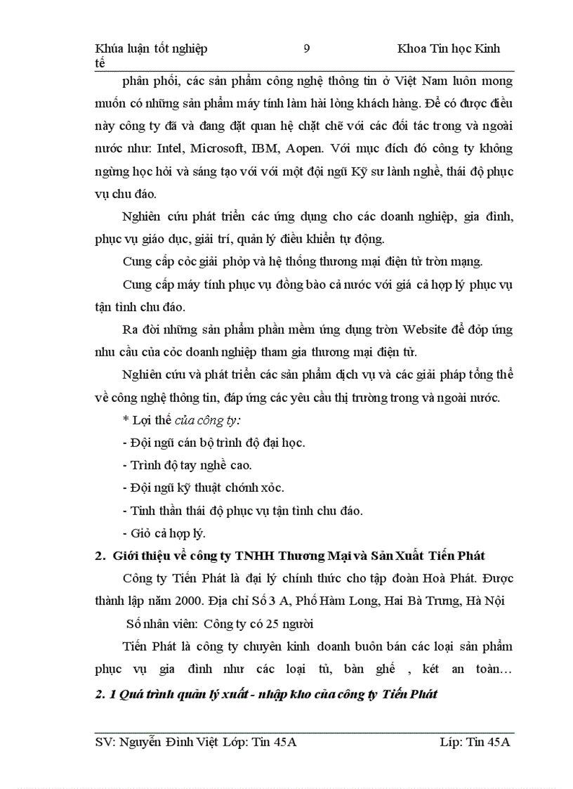 image for page Phân tích thiết kế hệ thống thông tin quản lý kho tại công ty TNHH thương mại và sản xuất Tiến Phát