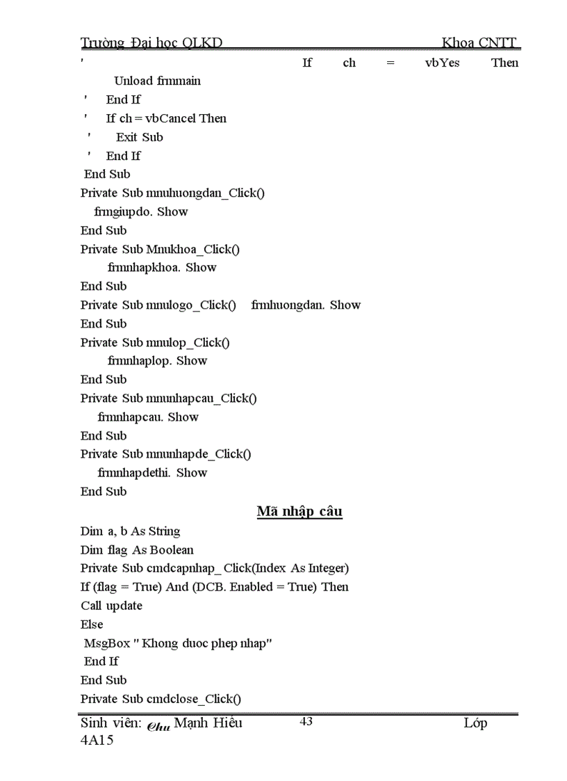 image for page Xây Dựng Chương Trình Quản Lý Thi Trách Nghiệm Bằng Ngôn Ngữ Visual Basic
