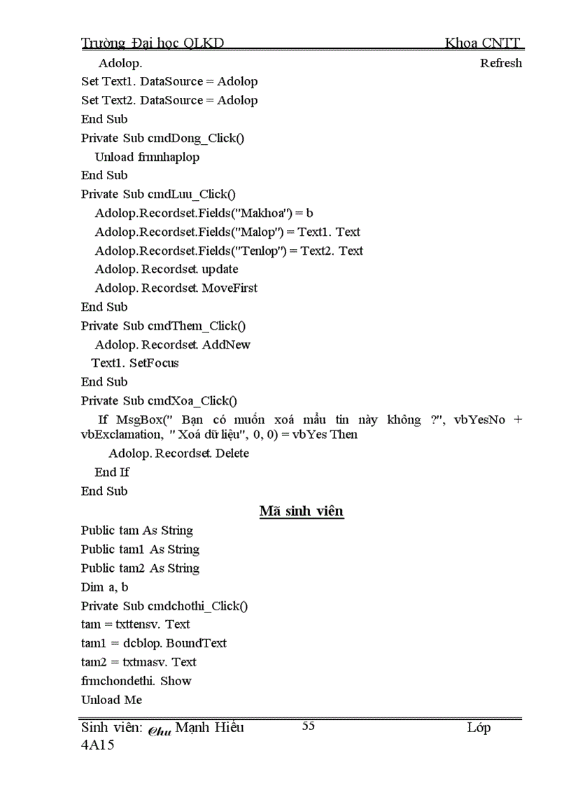 image for page Xây Dựng Chương Trình Quản Lý Thi Trách Nghiệm Bằng Ngôn Ngữ Visual Basic