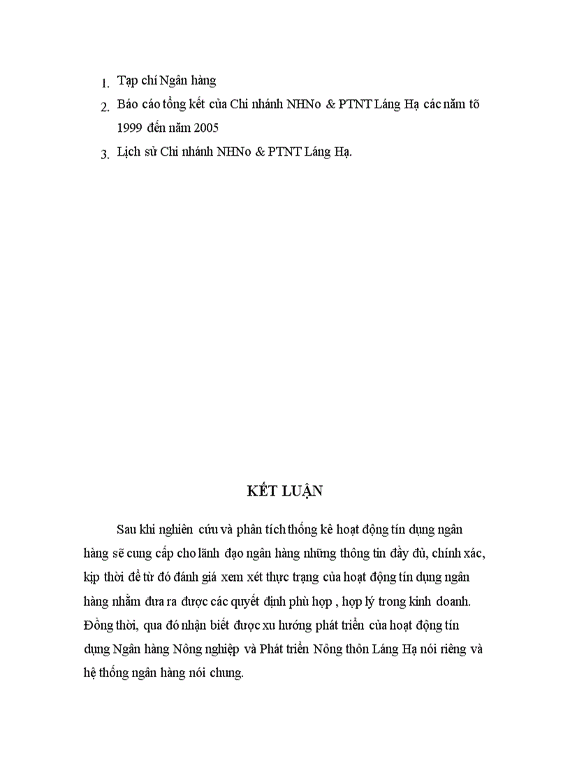 image for page Nghiên cứu thống kê hoạt động tín dụng của Chi nhánh Ngân hàng Nông nghiệp và Phát triển Nông thôn Láng Hạ thời kỳ 1999-2005
