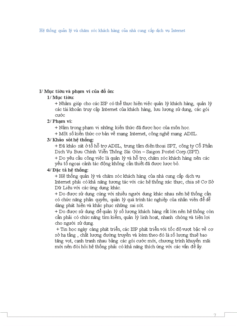 Hệ thống quản lý và chăm sóc khách hàng của nhà cung cấp dịch vụ Internet
