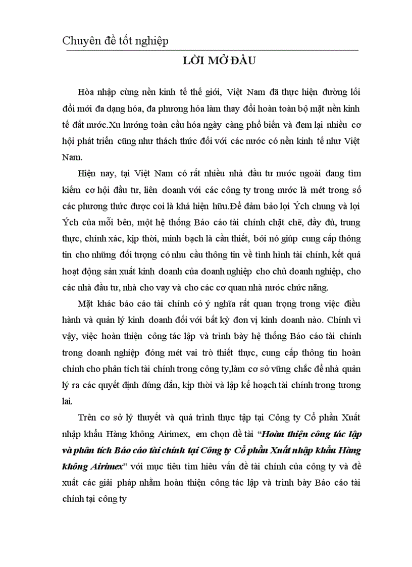 image for page Hoàn thiện công tác lập và phân tích Báo cáo tài chính tại Công ty Cổ phần Xuất nhập khẩu Hàng không Airimex