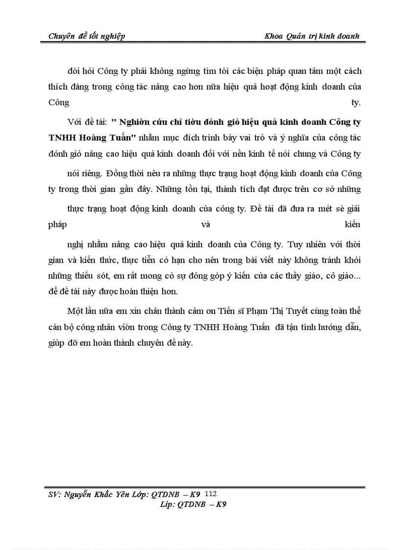 image for page Nghiên cứu chỉ tiêu đánh giá hiệu quả kinh doanh tại Công ty TNHH Hoàng Tuấn