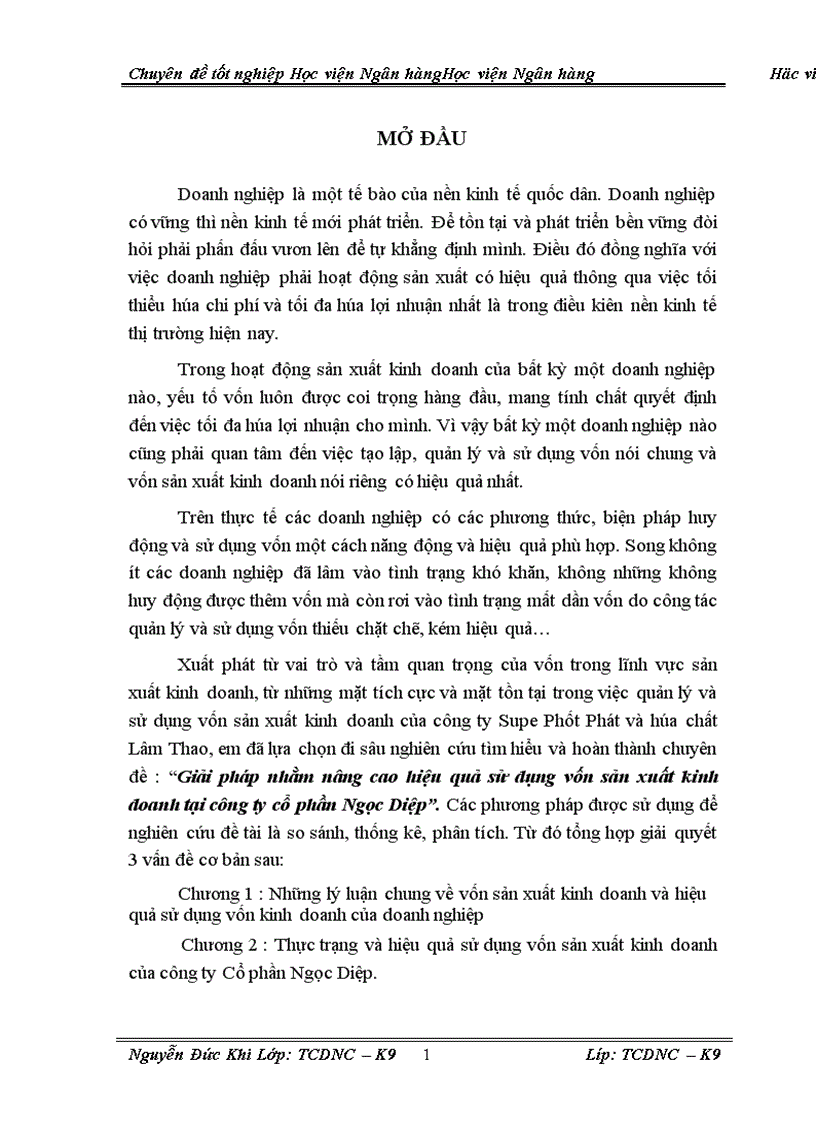 image for page Giải pháp nhằm nâng cao hiệu quả sử dụng vốn sản xuất kinh doanh tại công ty cổ phần Ngọc Diệp