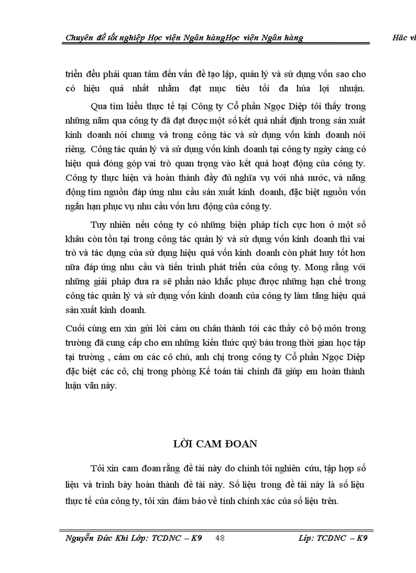 image for page Giải pháp nhằm nâng cao hiệu quả sử dụng vốn sản xuất kinh doanh tại công ty cổ phần Ngọc Diệp