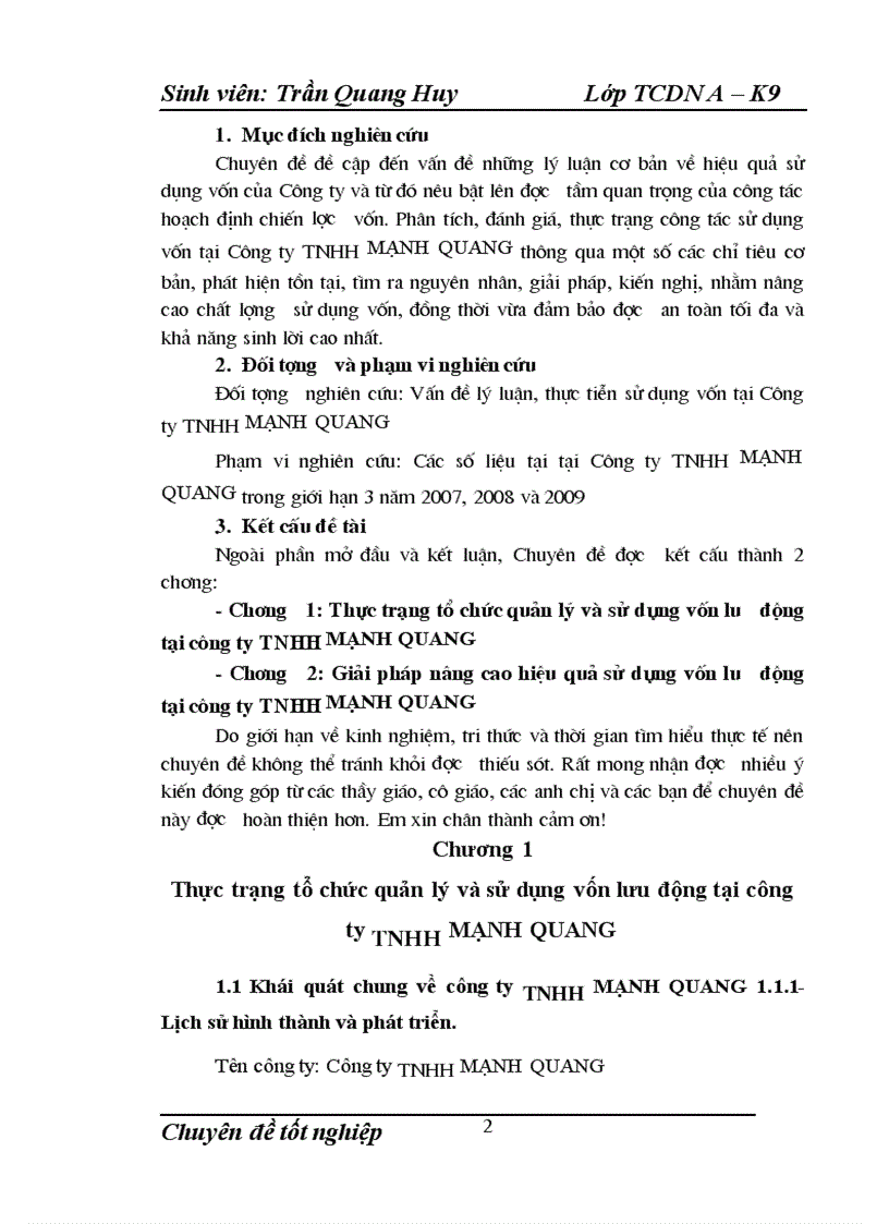 image for page Một số giải pháp nâng cao hiệu quả sử dụng vốn lưu động tại Công ty TNHH Mạnh Quang