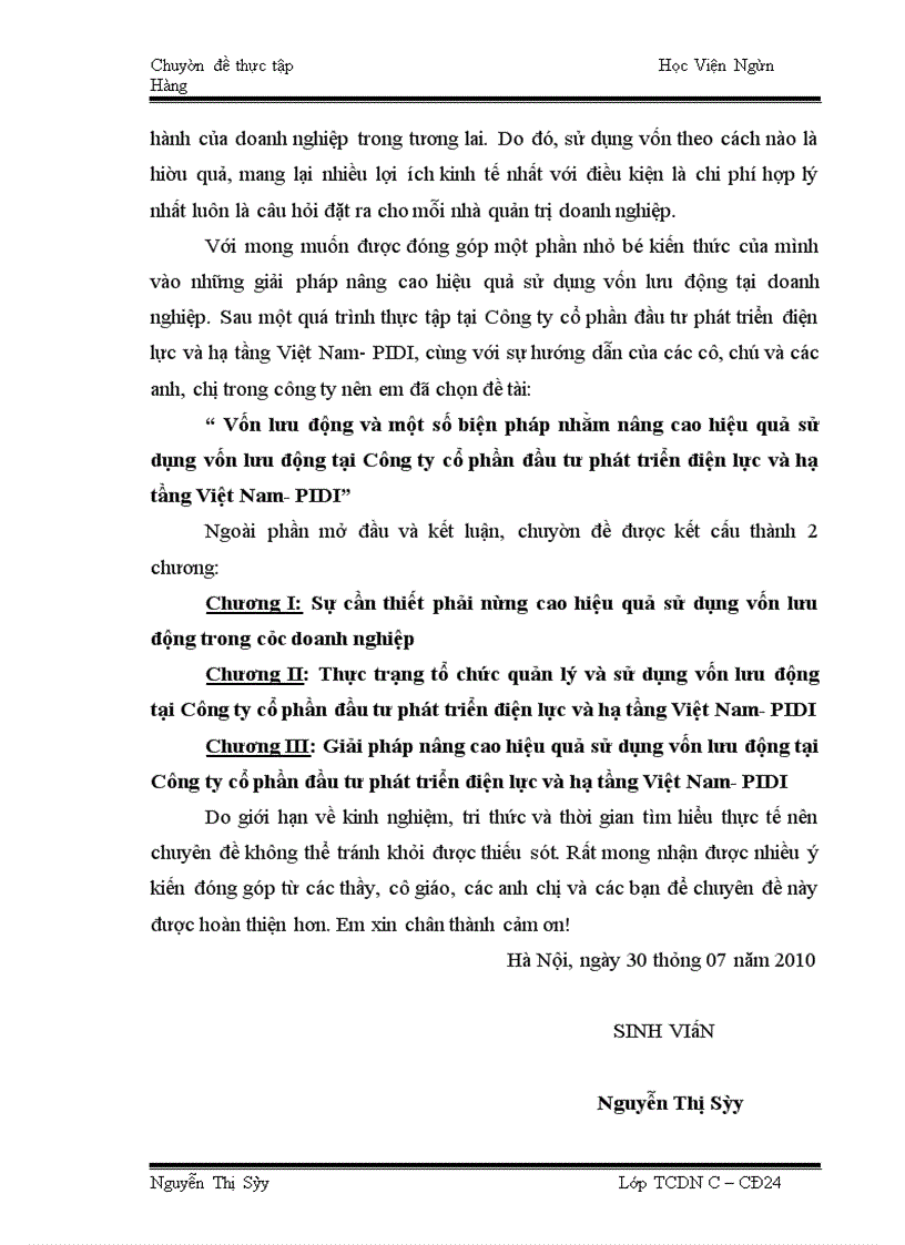 image for page Vốn lưu động và một số biện pháp nhằm nâng cao hiệu quả sử dụng vốn lưu động tại Công ty cổ phần đầu tư phát triển điện lực và hạ tầng Việt Nam- PIDI