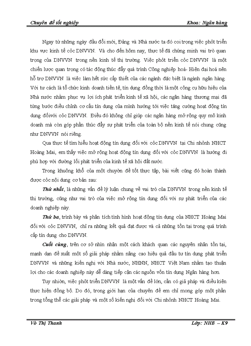 image for page Một số giải pháp nâng cao chất lượng tín dụng đối với doanh nghiệp vừa và nhỏ tại Chi nhánh Ngân hàng Công thương Hoàng Mai