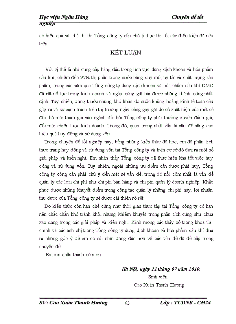 image for page Thực trạng và những giải pháp nhằm nâng cao hiệu quả sử dụng và huy động vốn tại Tổng công ty dung dịch khoan và hóa phẩm dầu khí DMC - CTCP