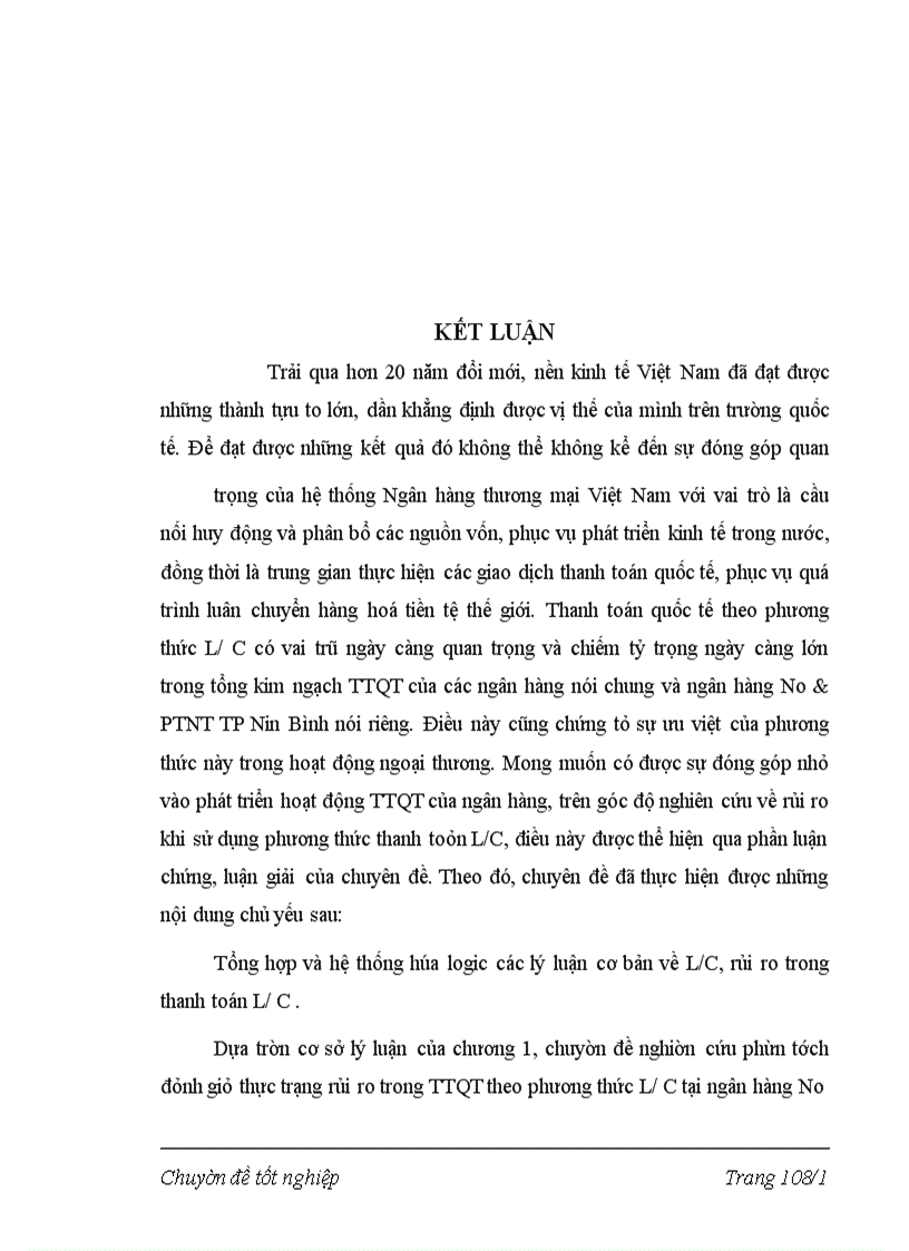 image for page Phương thức thanh toán L/C và giải pháp hạn chế rủi ro trong phương thức thanh toán L/C Ngân hàng NN&PTNT TP Ninh Bình