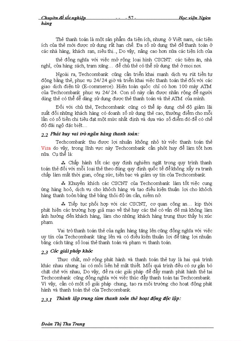 image for page Giải pháp nhằm thúc đầy nghiệp vụ phát hành và thanh toán thẻ tại Ngân Hàng thương mại cổ phần Kỹ Thương Việt Nam – Techcombank