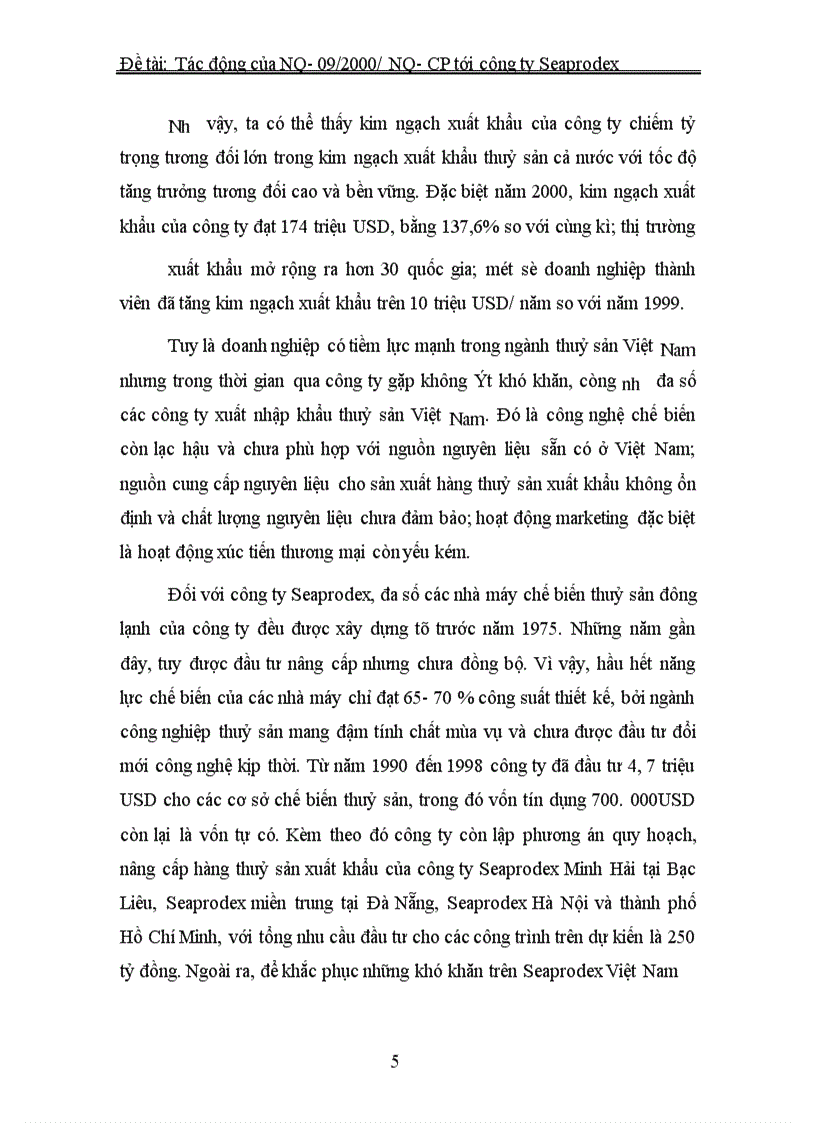 image for page Những tác động của Nghị quyết số 09/2000/NQ – CP đối với hoạt động xuất nhập khẩu thủy sản của công ty Seaprodex Việt Nam.