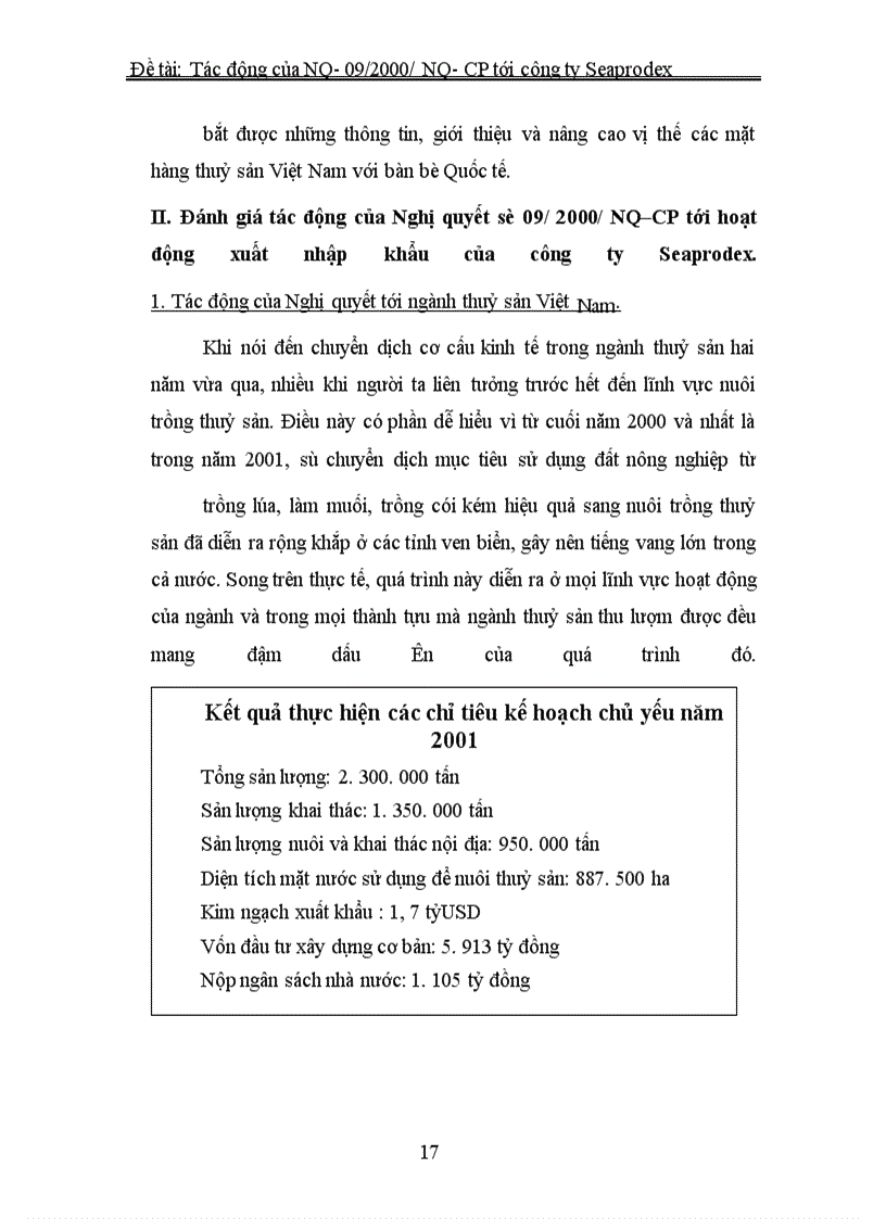 image for page Những tác động của Nghị quyết số 09/2000/NQ – CP đối với hoạt động xuất nhập khẩu thủy sản của công ty Seaprodex Việt Nam.
