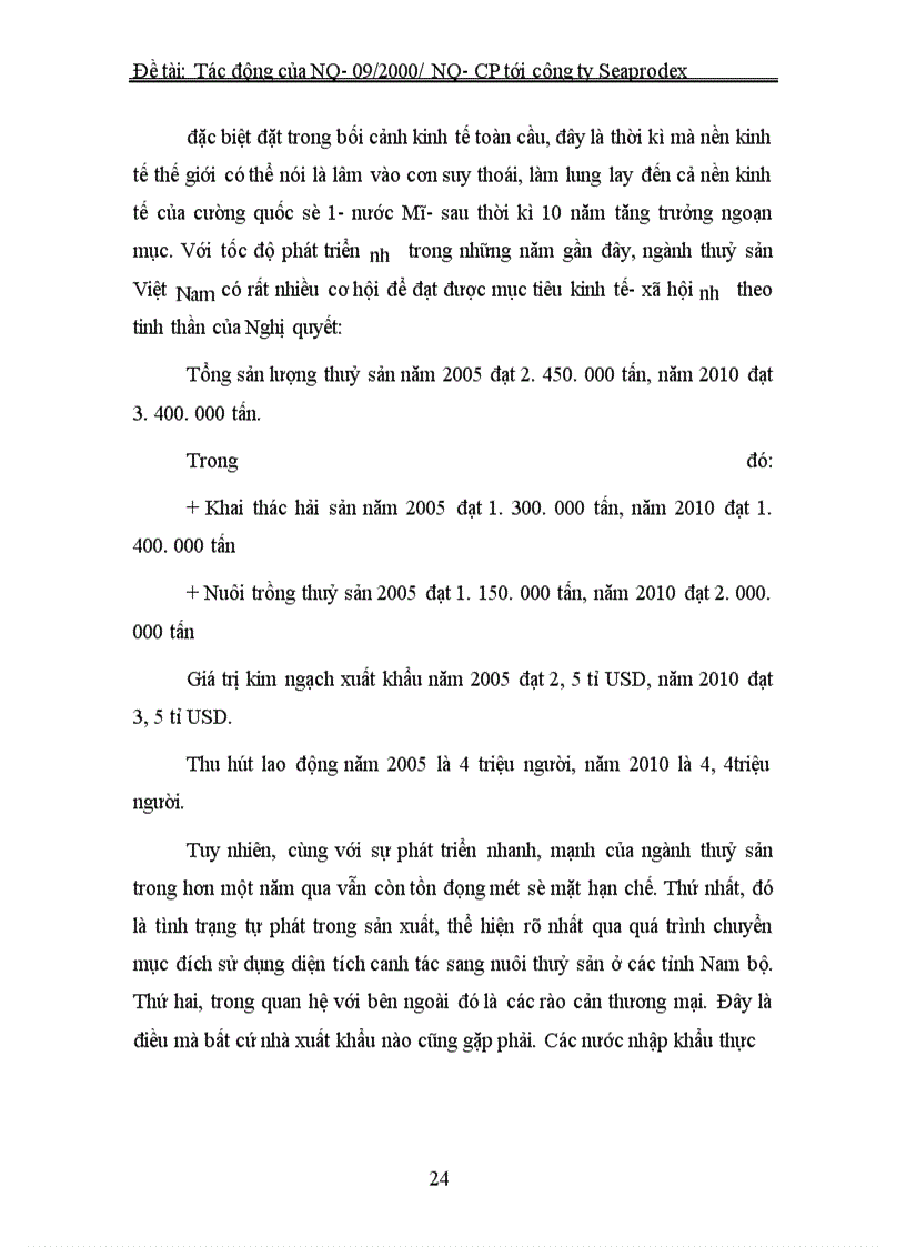 image for page Những tác động của Nghị quyết số 09/2000/NQ – CP đối với hoạt động xuất nhập khẩu thủy sản của công ty Seaprodex Việt Nam.