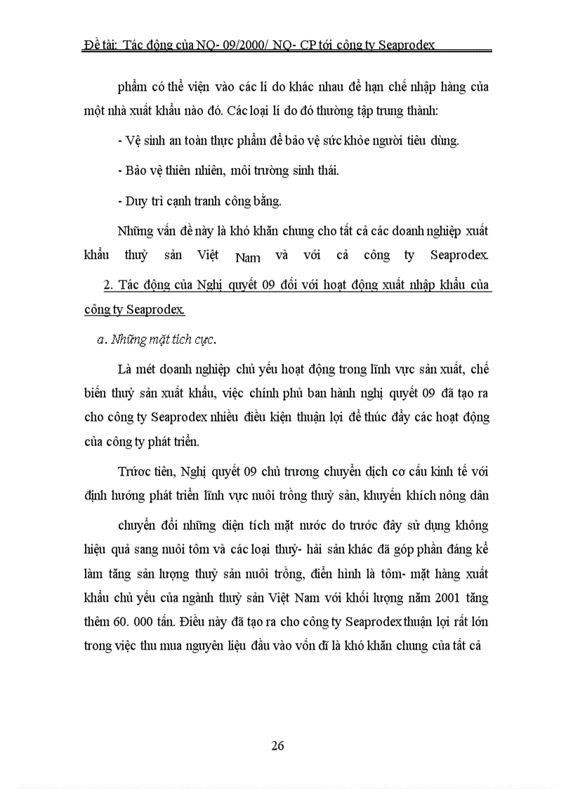image for page Những tác động của Nghị quyết số 09/2000/NQ – CP đối với hoạt động xuất nhập khẩu thủy sản của công ty Seaprodex Việt Nam.